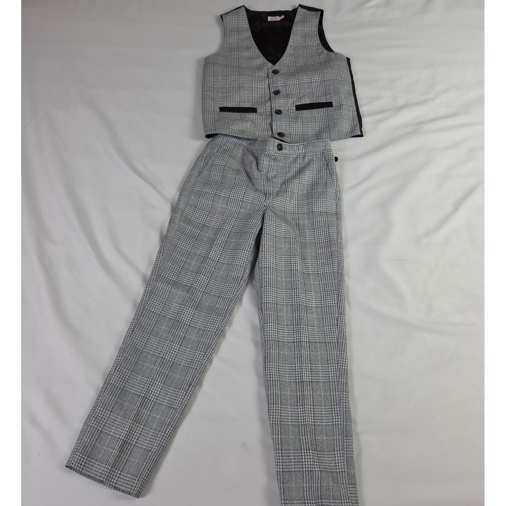 Wonder Nation Boys size‎ 7/8 black white glen plaid check dress pants & vest